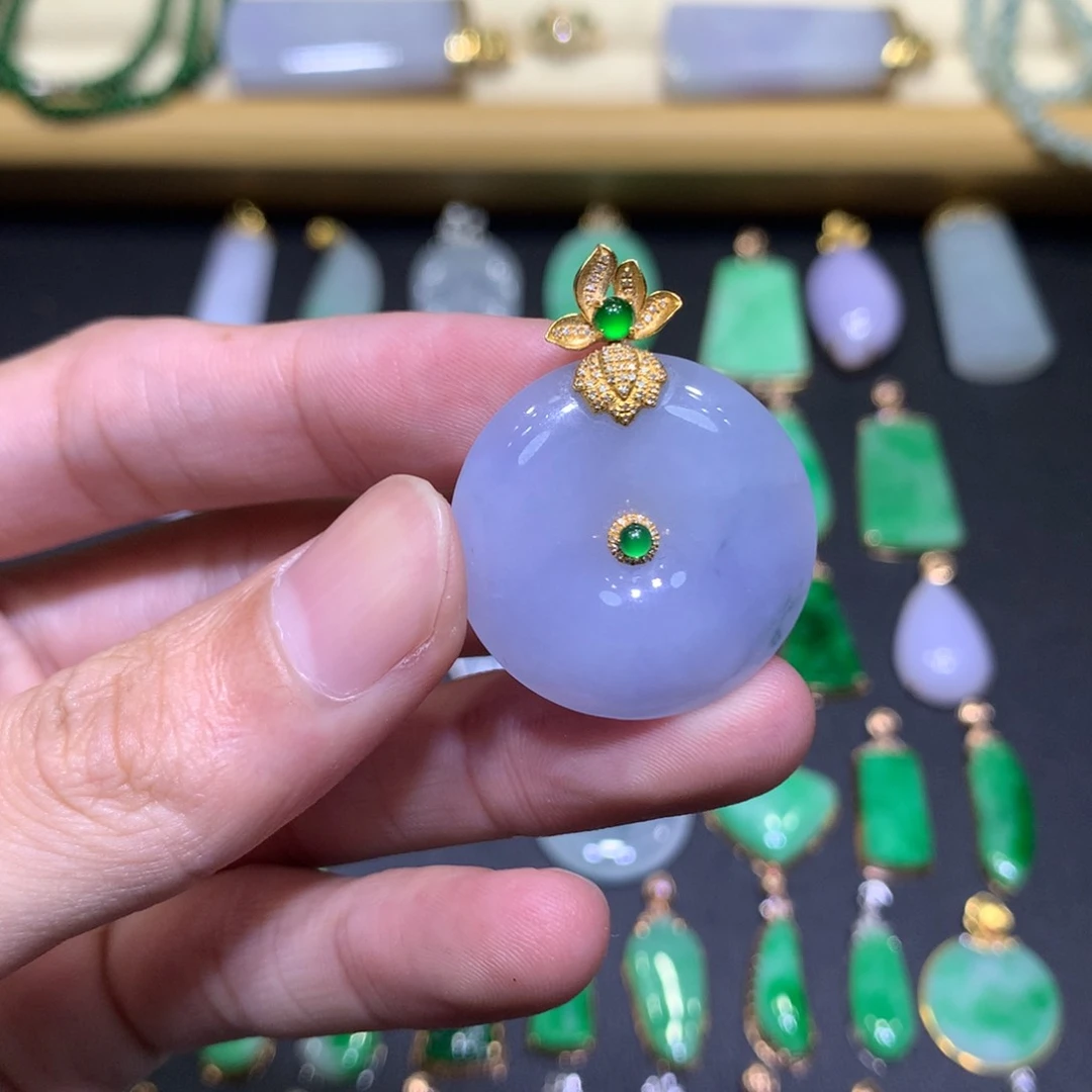 翡翠18K金镶嵌吊坠(不含链)