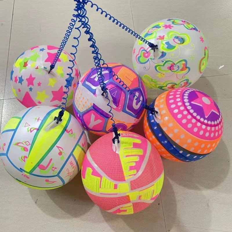 七彩吊绳充气弹力球链子彩球皮球创意亲子玩具地推小礼品摆摊