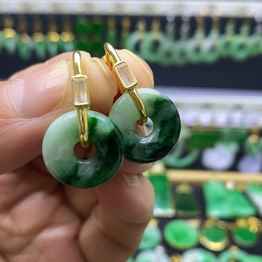 翡翠银S925镀金镶嵌耳饰耳坠