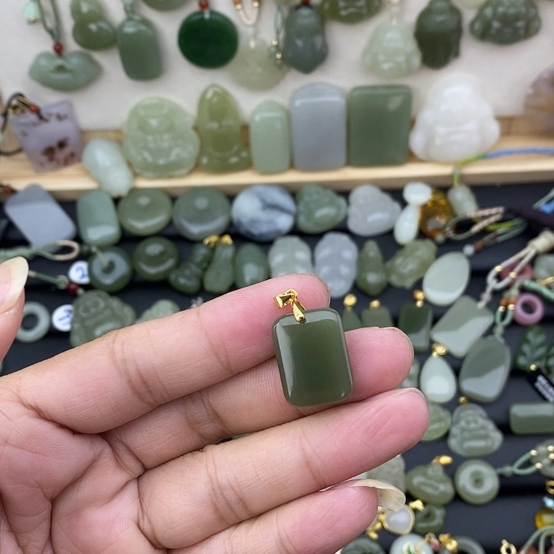 和田玉银S925镶嵌吊坠(不含链)