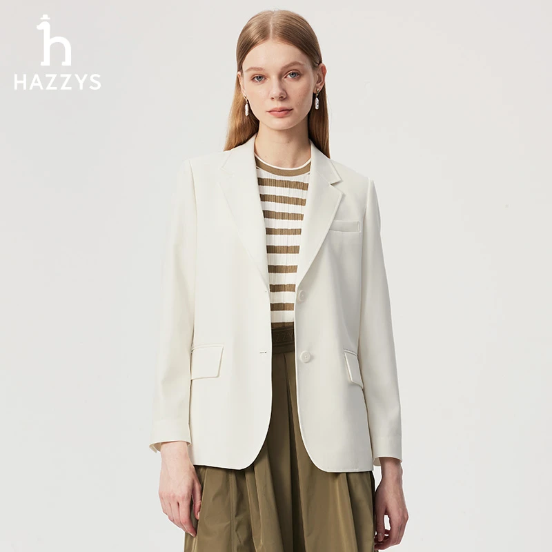 Hazzys哈吉斯女士春季西服西装白色宽松休闲外套