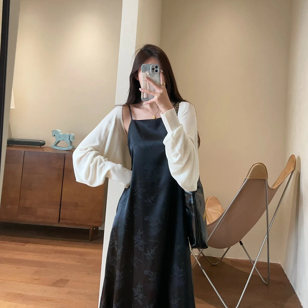 新中式提花缎面暗纹G080406古风2025连衣裙开叉夏韵味吊带裙长款