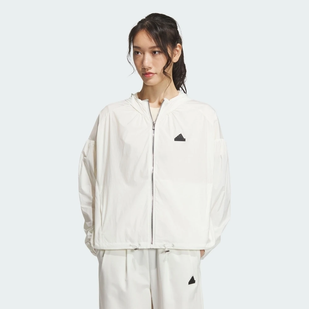 Adidas阿迪达斯夏季女子短款防风防晒运动休闲白色连帽外套IM8837