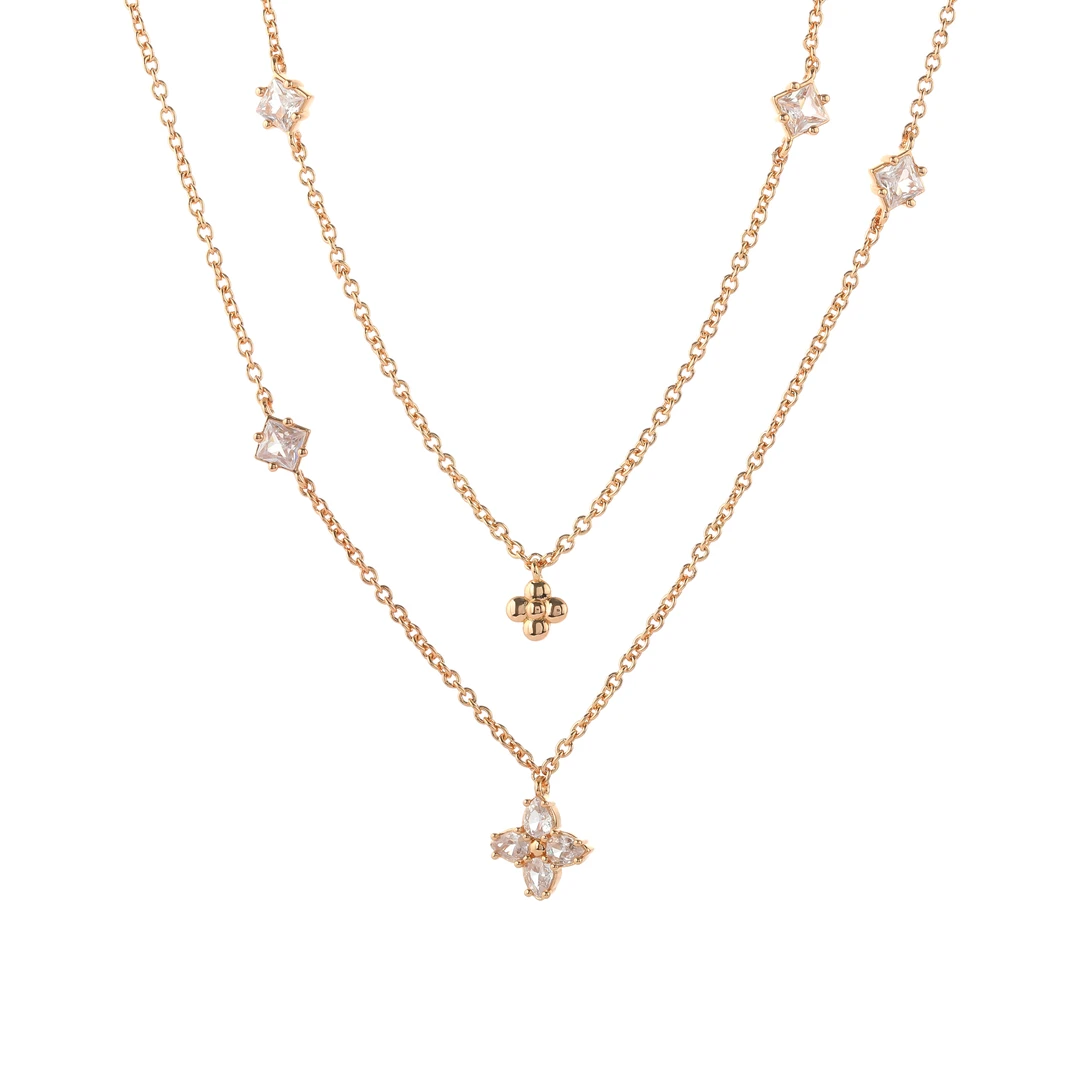 铜合金项链 四叶草满镶嵌爆闪双层项链 4522