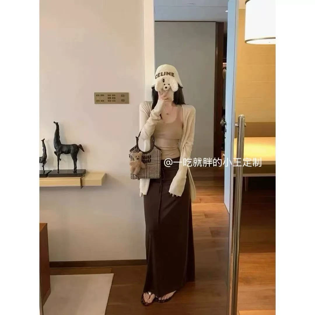 【小王家】大码女装时尚套装高腰休闲风开叉时尚开衫慵懒风三件套