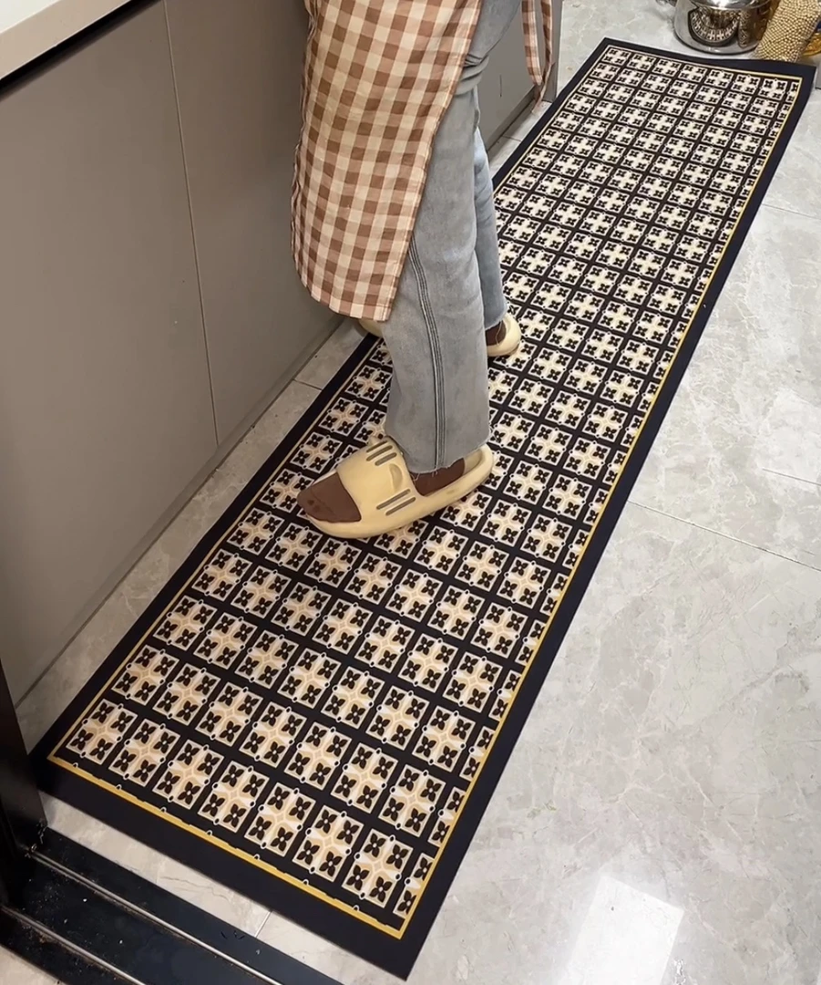 新款编制风格厨房吸水床边地毯家用可裁剪