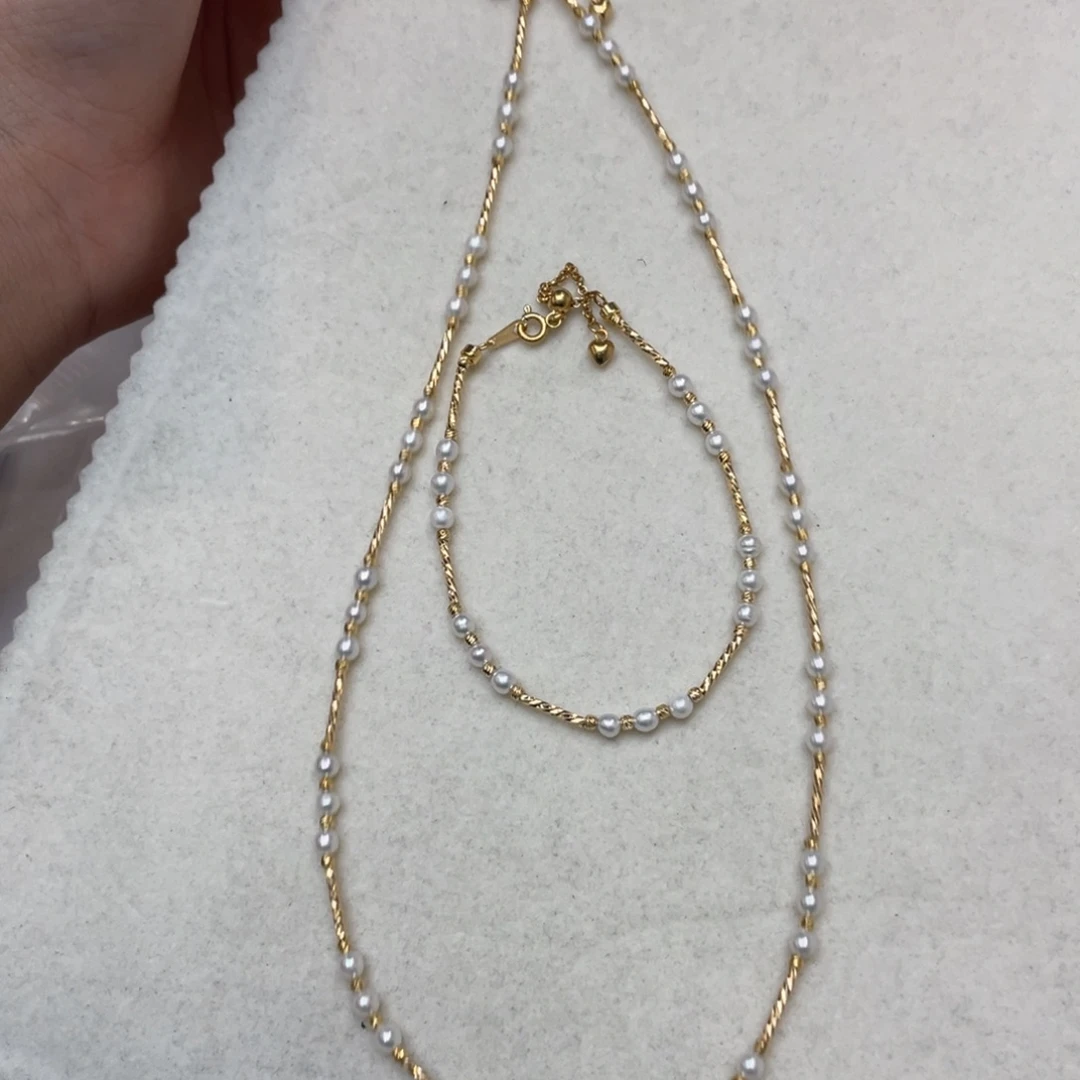 套装银S925镶嵌淡水珍珠