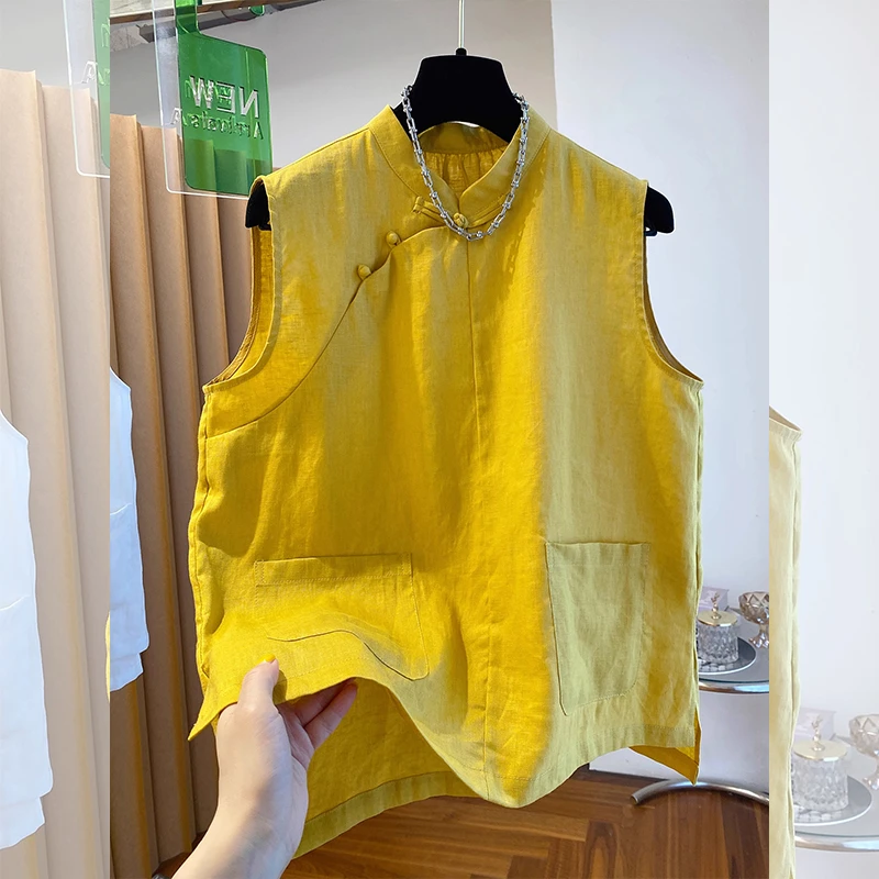 新中式国风禅意盘扣无袖上衣女装夏新款佛系宽松立领高端背心衬衫