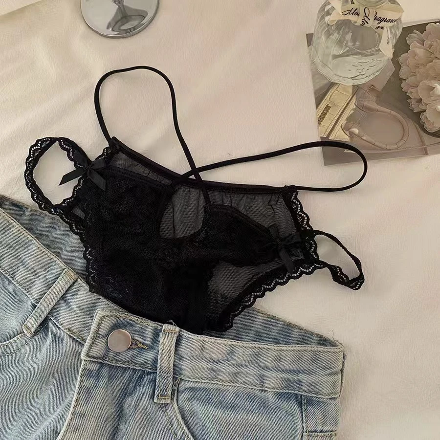 纯欲蕾丝内裤女士欧美风性感镂空透明低腰网纱交叉细带露腰三角裤