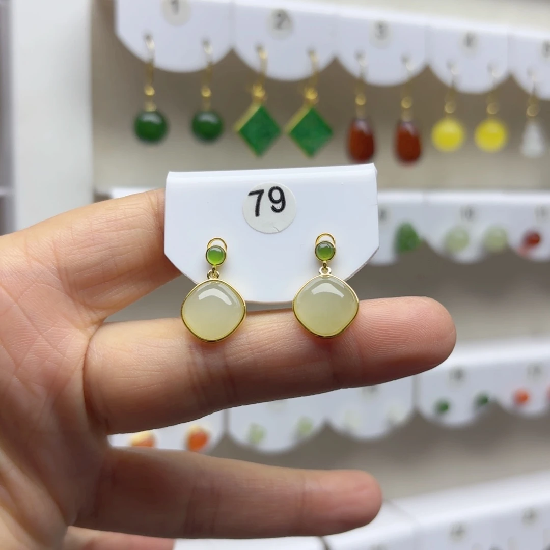 银S925镶嵌和田玉耳饰