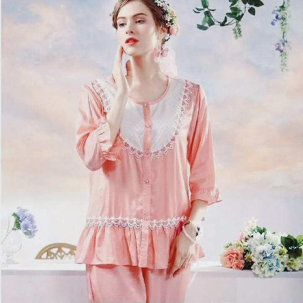 女士七分袖家居服套装夏季薄款甜美时尚休闲睡衣2157