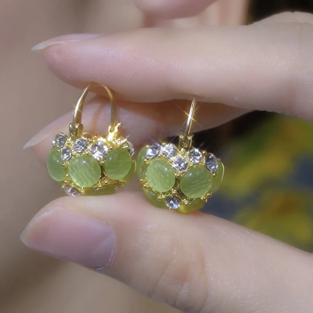 铜合金耳饰 【摇篮】时尚摇篮耳扣显白气质百搭猫猫石耳环