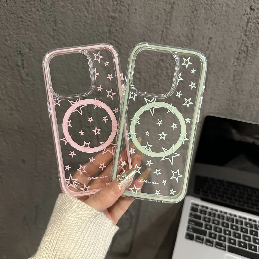 炫彩磁吸适用苹果16pro手机壳iPhone15透明华为p60小众mate60星星