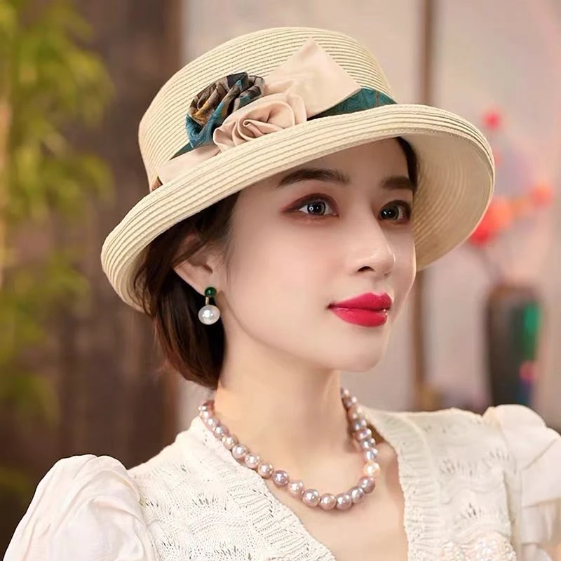遇韬贵富人夏季遮阳防晒草帽海边防紫外线大帽檐修饰脸型百搭礼貌