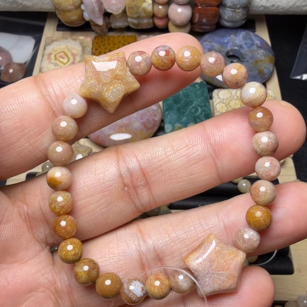 硅化玉未镶嵌纯天然色有机玉石保真色福利星星手链