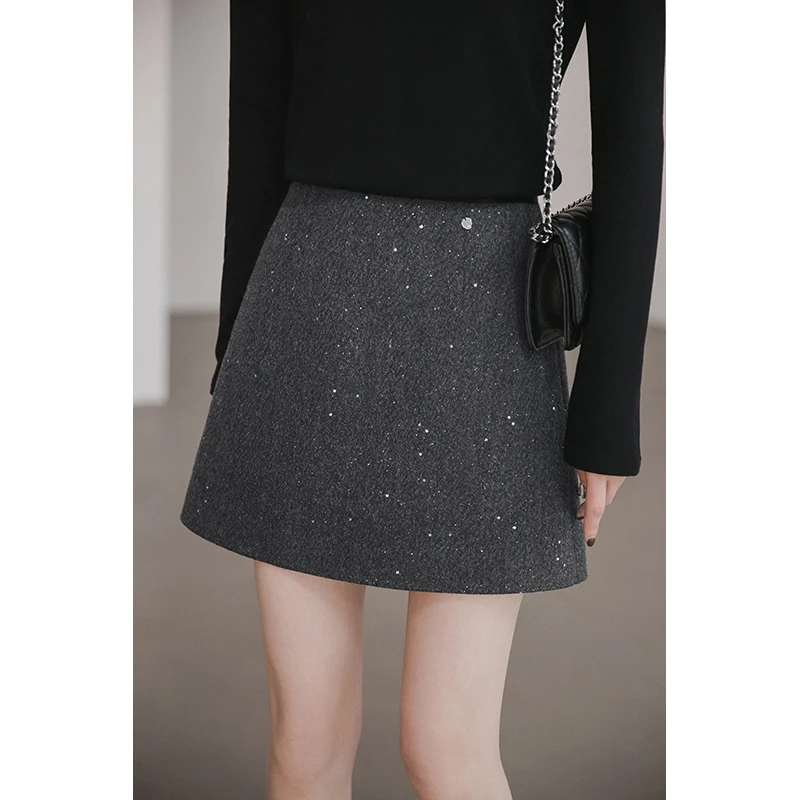 小谷粒灰色半身裙女2025夏季款设计感时尚气质高腰小个子a字短裙