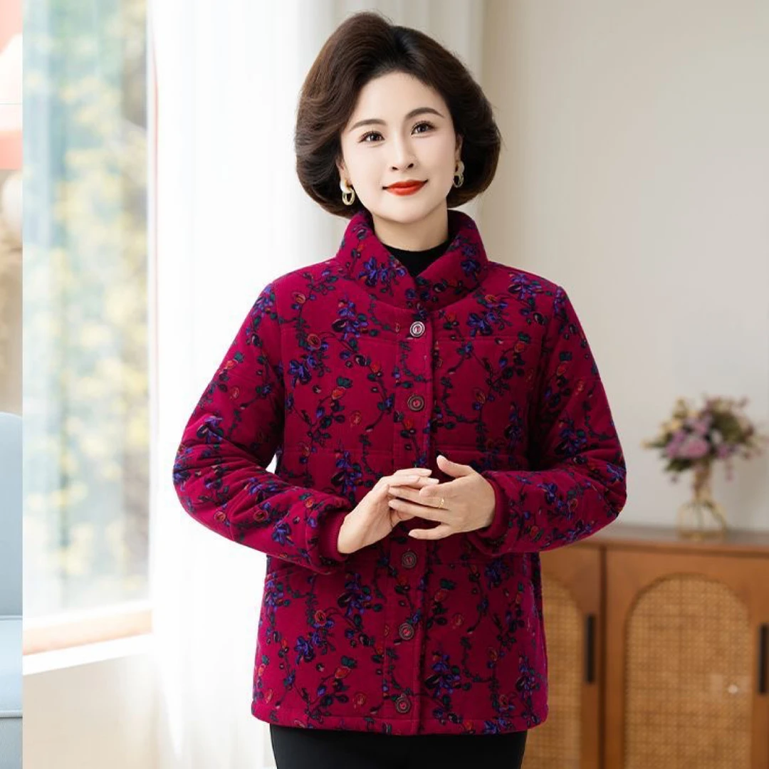 纯棉中老年妈妈冬装棉袄灯芯绒宽松大码加厚棉服女装条绒外套棉衣