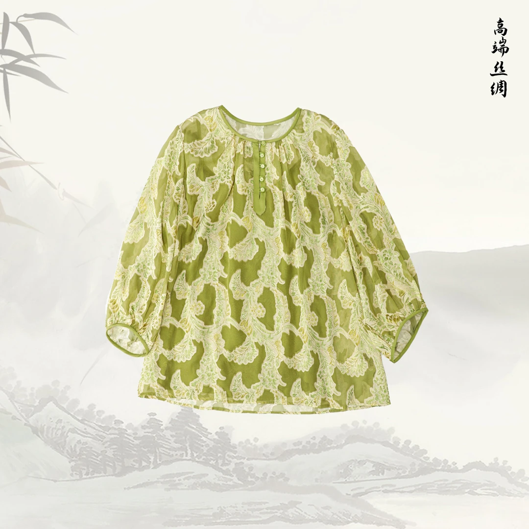 【剪花】品牌新款桑蚕丝泡泡袖剪花上衣516154