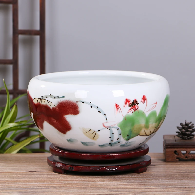 陶瓷鱼缸客厅落地大号摆件金鱼缸复古庭院大缸睡莲荷花缸水缸养鱼