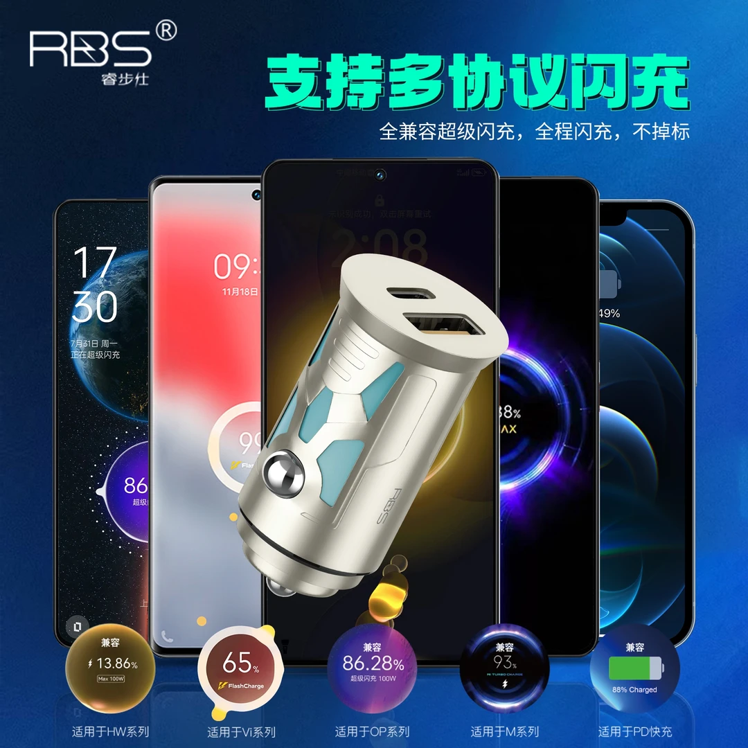 RBS/睿步仕新款客制化亚特兰蒂斯迷你车充A+C双口闪充通用dsp