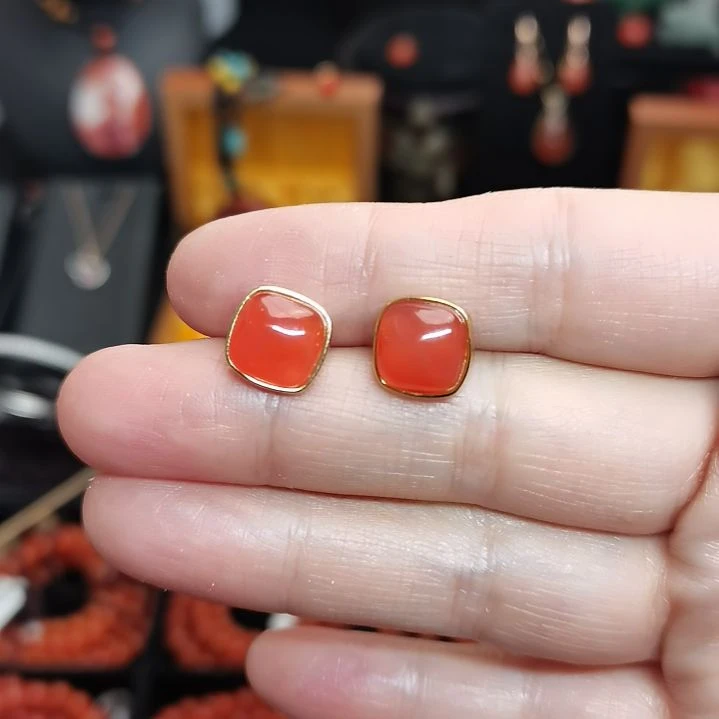 南红玛瑙耳饰银S925镶嵌