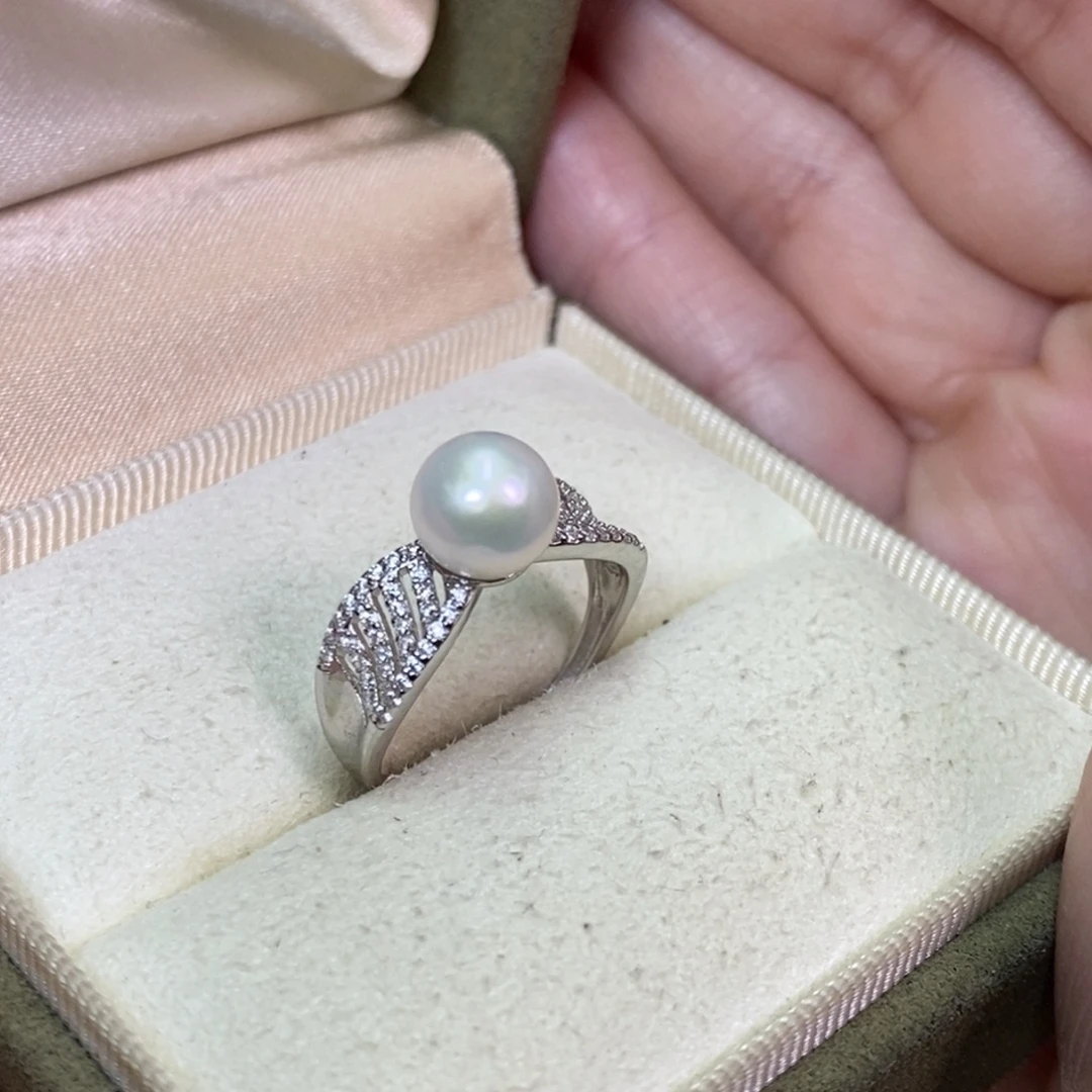 银S925镶嵌戒指淡水珍珠微瑕
