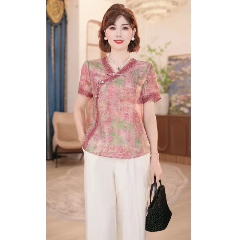 2025新款洋气中老年女装两件套中年妈妈国风夏装新中式上衣服套装