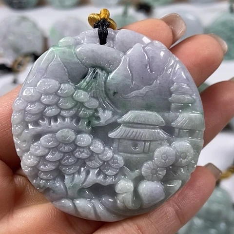 翡翠颈饰未镶嵌山水两面工福利