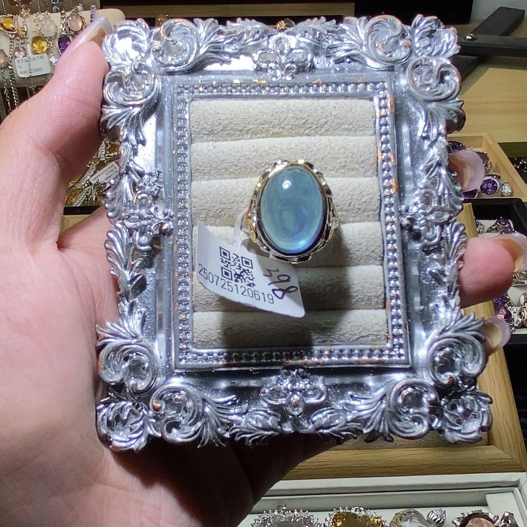 流***文烟晶戒指银S925镶嵌