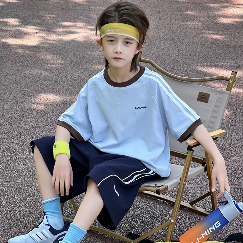 儿童速干运动套装凉感吸湿男童2025新款短袖中大童骑行服篮球服