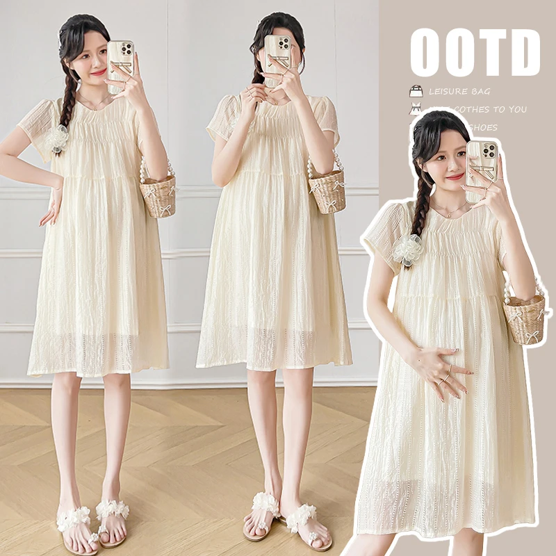 2025夏季新款孕妇装气质小清新连衣裙甜美显瘦孕期宽松遮肚A字裙