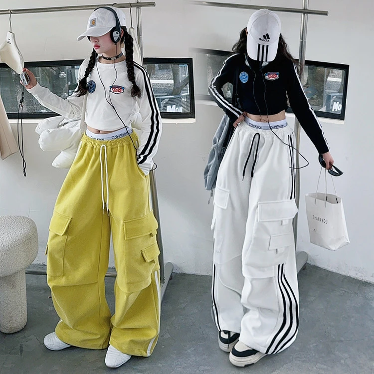 女童春秋新款套装2025韩版时尚贴标拉条上衣工装针织裤两件套