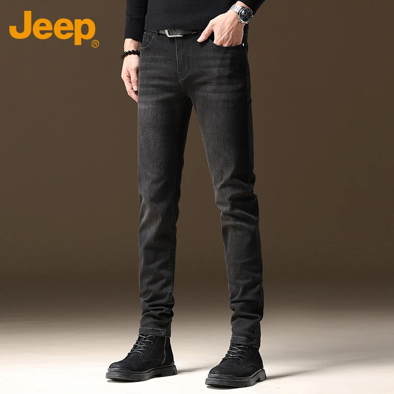 Jeep吉普2025新款高端牛仔裤男士春秋季韩版宽松直筒黑灰色长裤子
