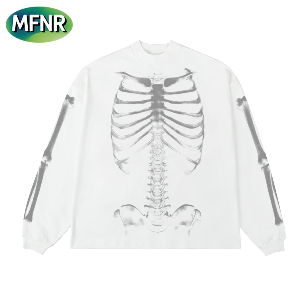 美式小众设计感重磅印花长袖T恤男街头百搭宽松圆领秋冬打底上衣