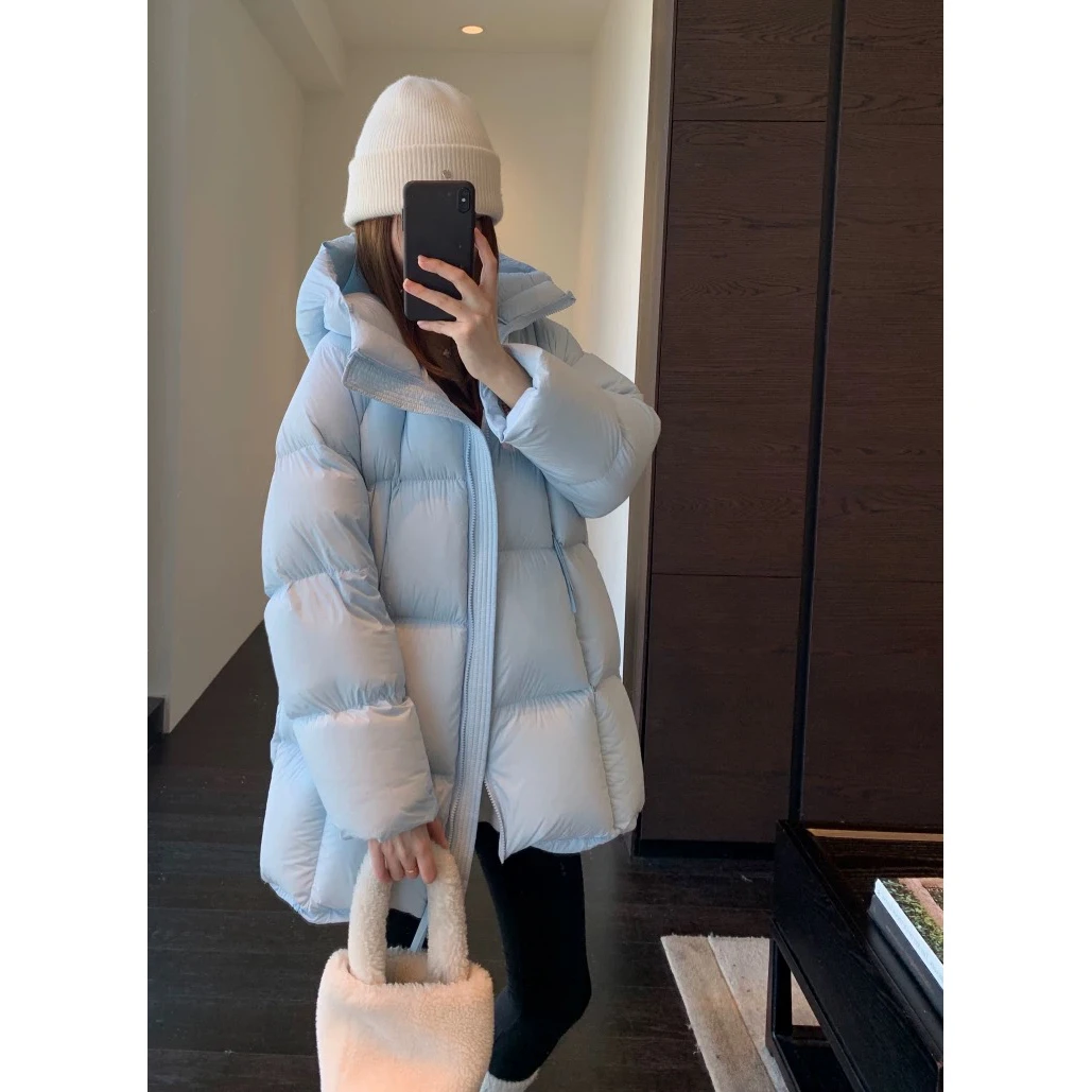 2025超轻云朵泡芙高端白鸭绒连帽中长款小个子超好看面包羽绒服女