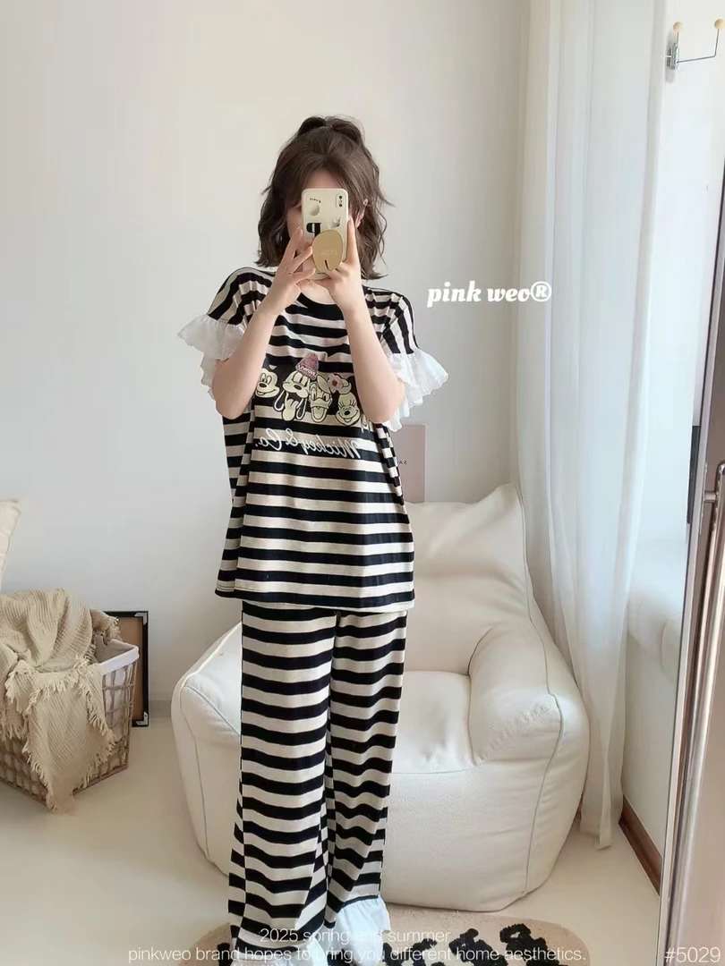 甜美夏季家居服显瘦时尚休闲减龄宽松条纹cspink