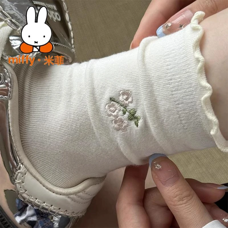 MIFFY/米菲白色花边袜子女款ins潮中筒袜棉袜堆堆袜夏季配玛丽珍