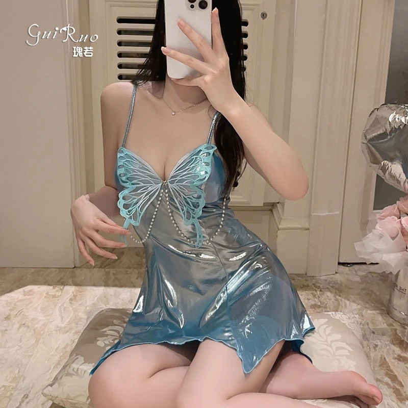 性感不规则裙摆蕾丝吊带睡裙甜美家居服套装大码显瘦网红夏季