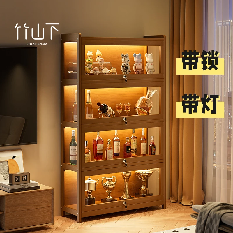 展示柜家用带灯带锁酒柜轻奢简约收纳柜亚克力透明防尘手办置物柜