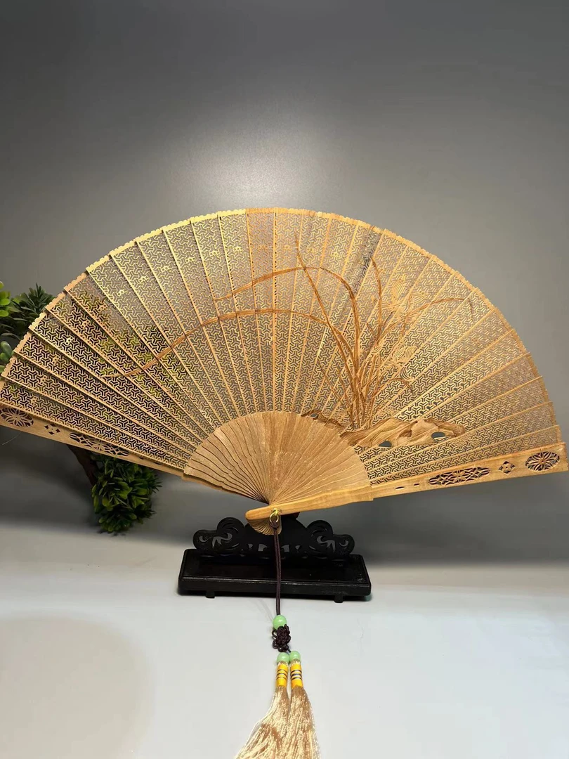 印度老山檀香兰花扇子苏工扇中国风扇折扇镂空古风拍照高端扇子
