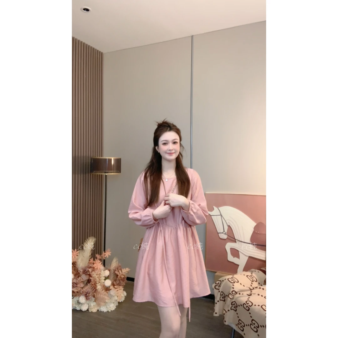 CC纯【春日心动】春夏新气质显瘦抽绳设计通勤透气连衣裙2025A625#