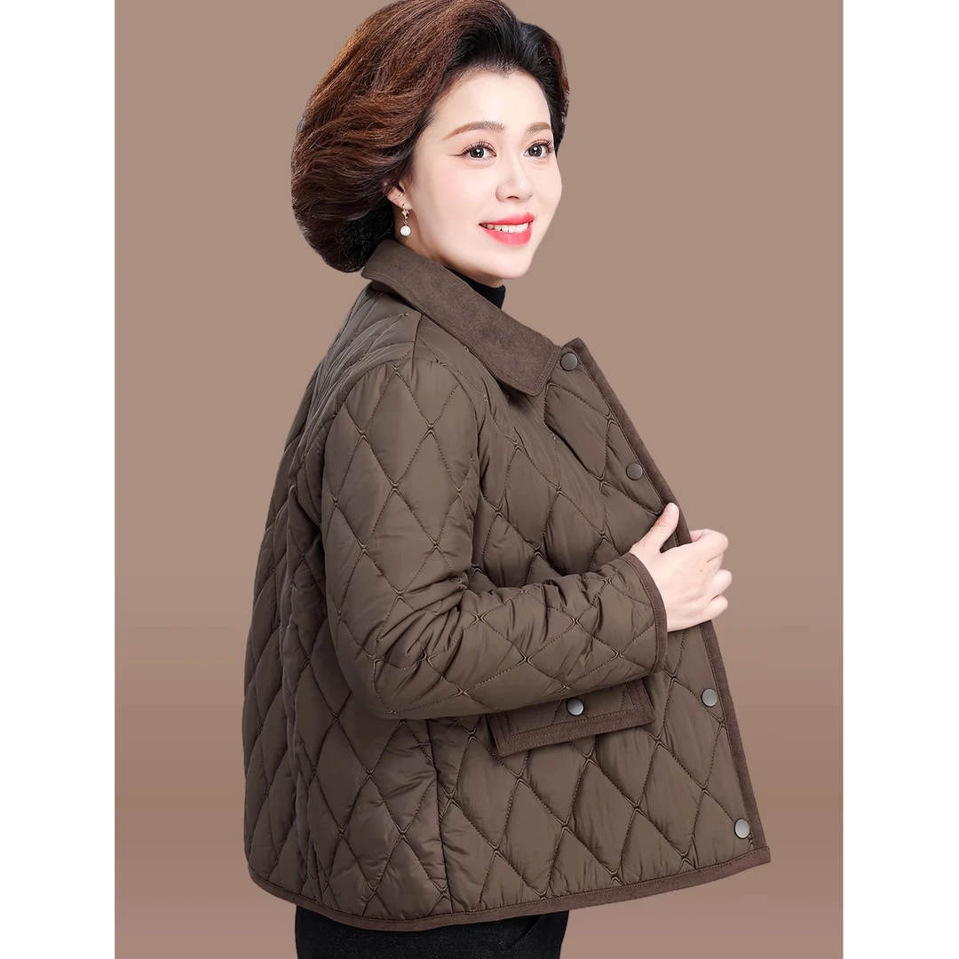 矮个子妈妈秋装夹棉外套2025新款中老年妇女洋气轻薄短款棉服50岁