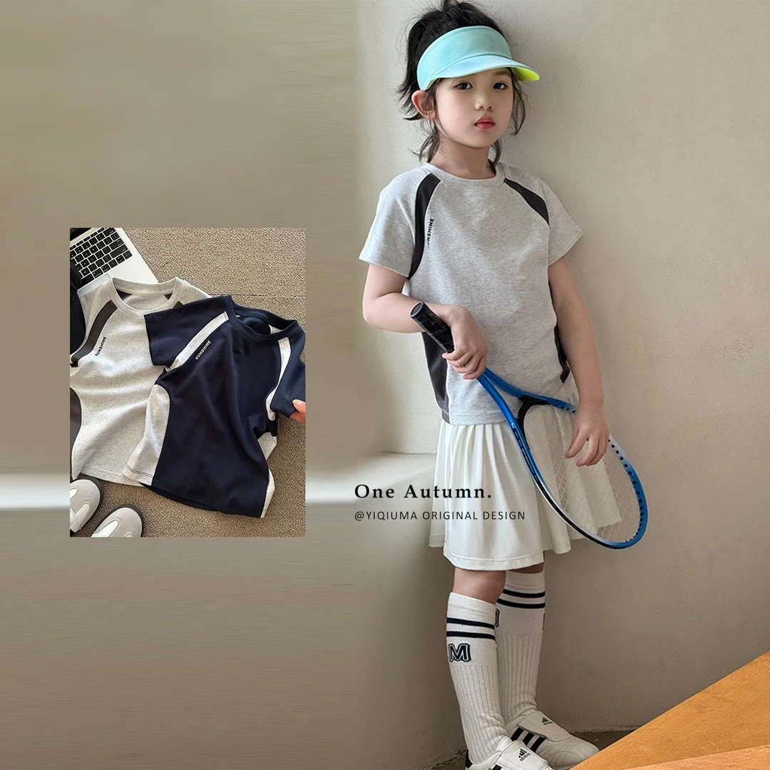 现货「壹秋.ONE AUTUMN」【活力潮范】撞色运动短袖T恤女童夏【X226】