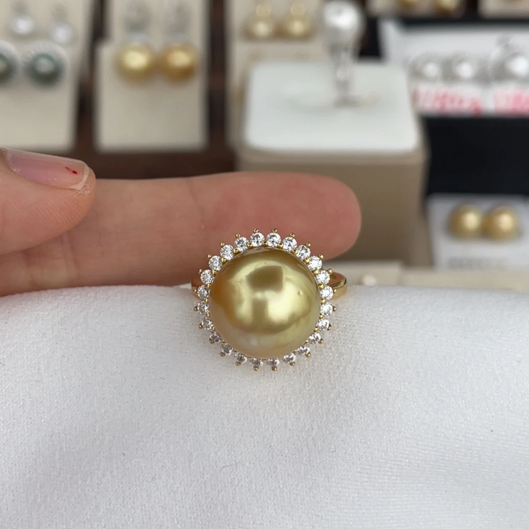 戒指银S925镶嵌海水珍珠金12-13