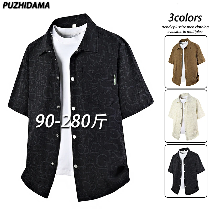 泡泡格满印短袖衬衫男士夏季薄款透气宽松显瘦休闲翻领半袖衬衣服