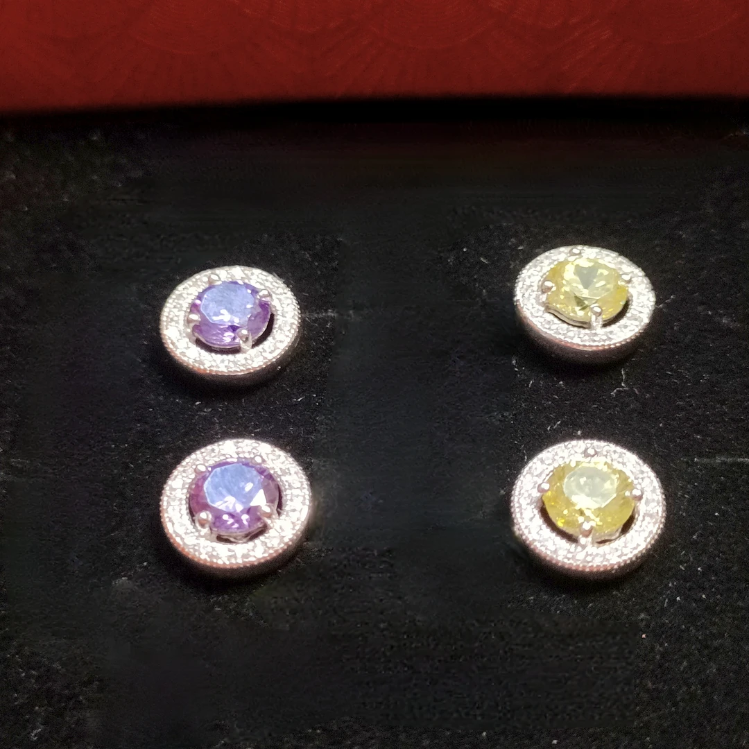 925银莫桑石耳饰 纯银925精致白色手工耳环紫水晶耳钉百搭简约