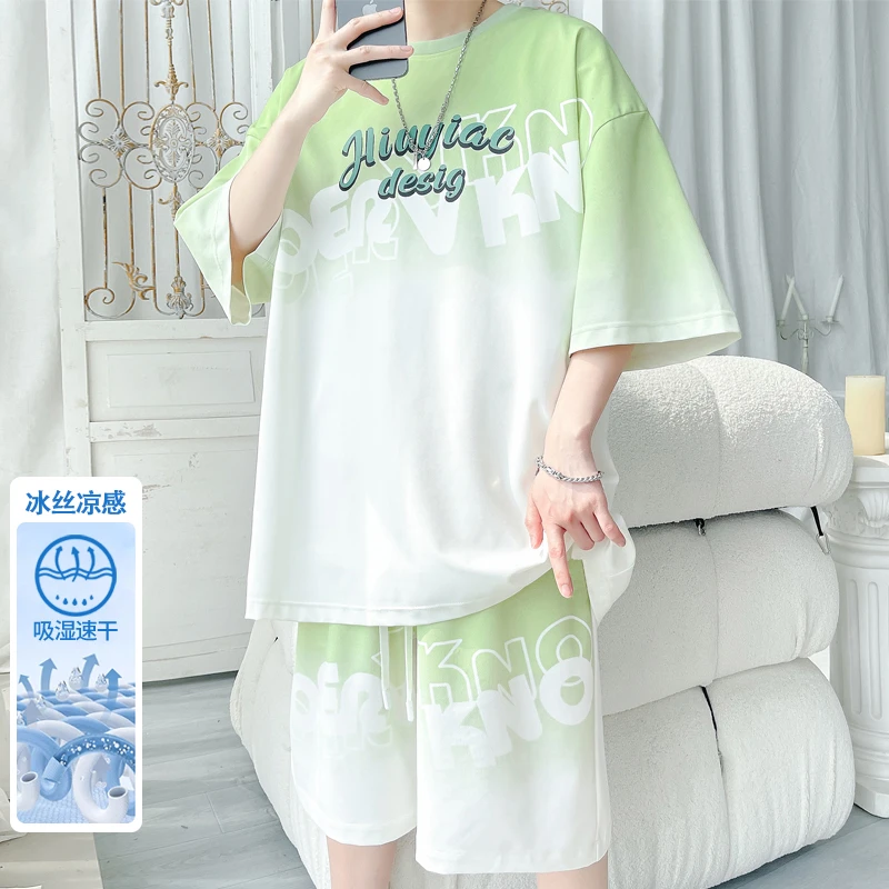 青少年篮球服两件套休闲运动套装男夏季冰丝短袖短裤男士夏装套装