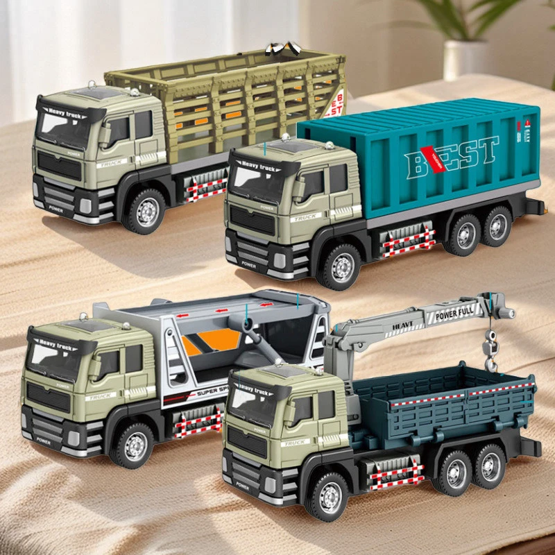 儿童合金吊钩车仿真惯性合金拖板工程车货柜车吊车男孩卡车玩具