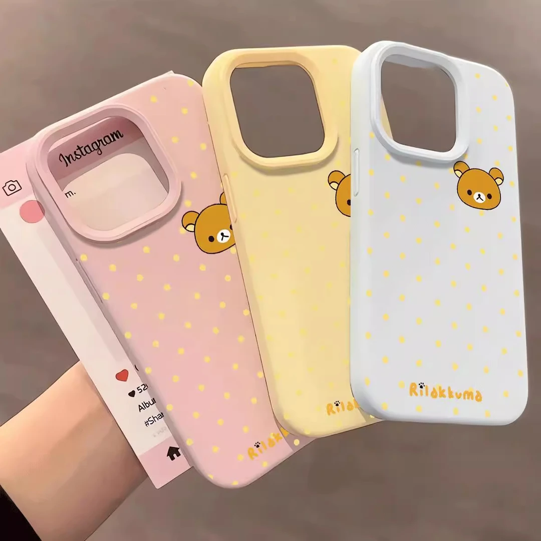 波点轻松熊适用情侣iPhone16苹果15卡通手机壳17promax液态高级感