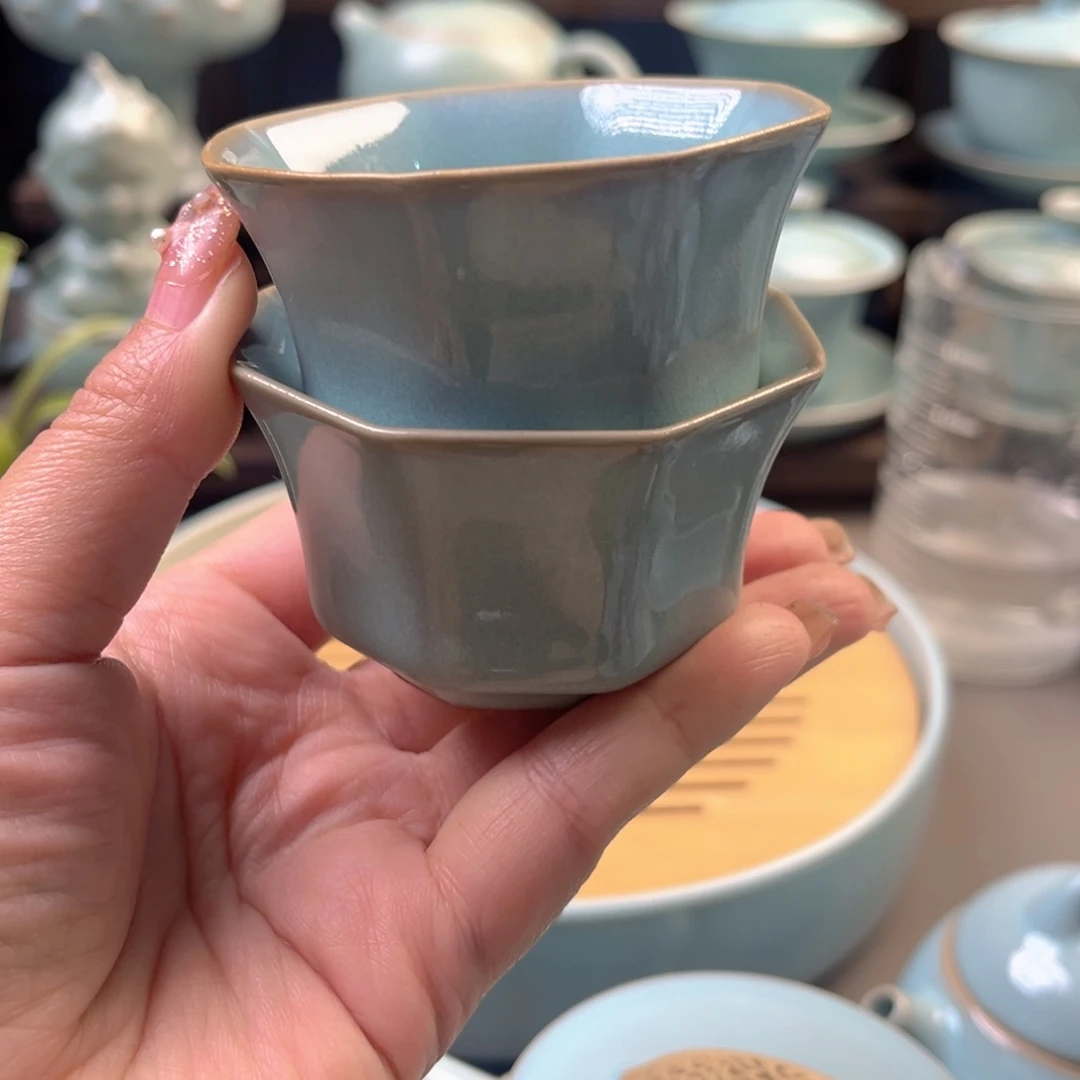 原矿仿古釉八方杯